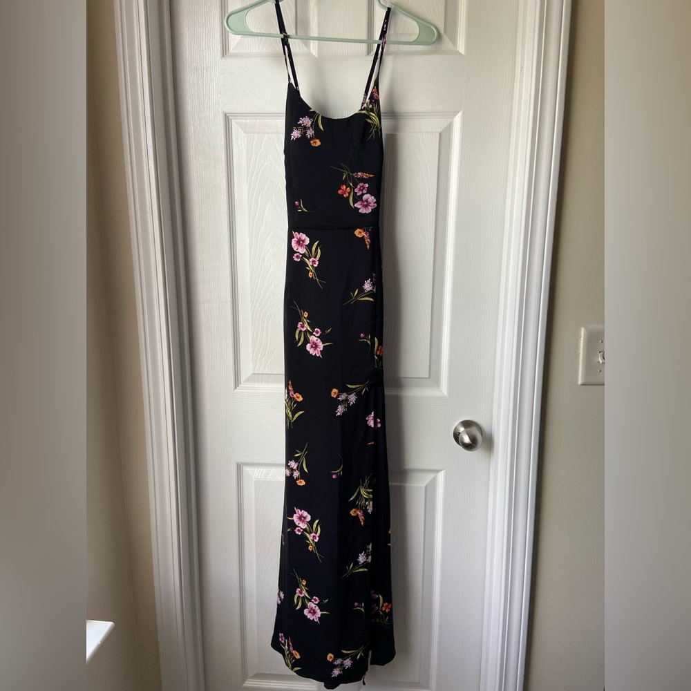 Lulu's Black Floral Spaghetti-Strap Maxi Dress